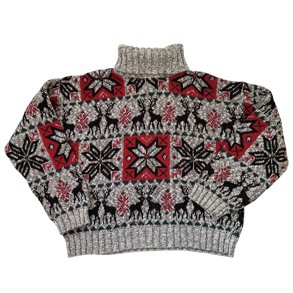 Vintage Delia McKain Fair Isle Cotton Turtleneck Sweater Nordic Ski 90s Womens M